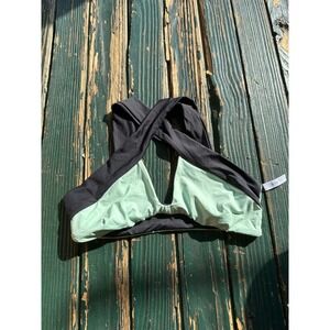 KYA Swim Reversible Bikini Set Black Mint Green Cross Front Halter High Waist M
